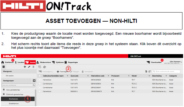 Asset toevoegen (non-Hilti)