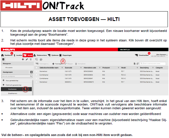 Asset toevoegen (Hilti)