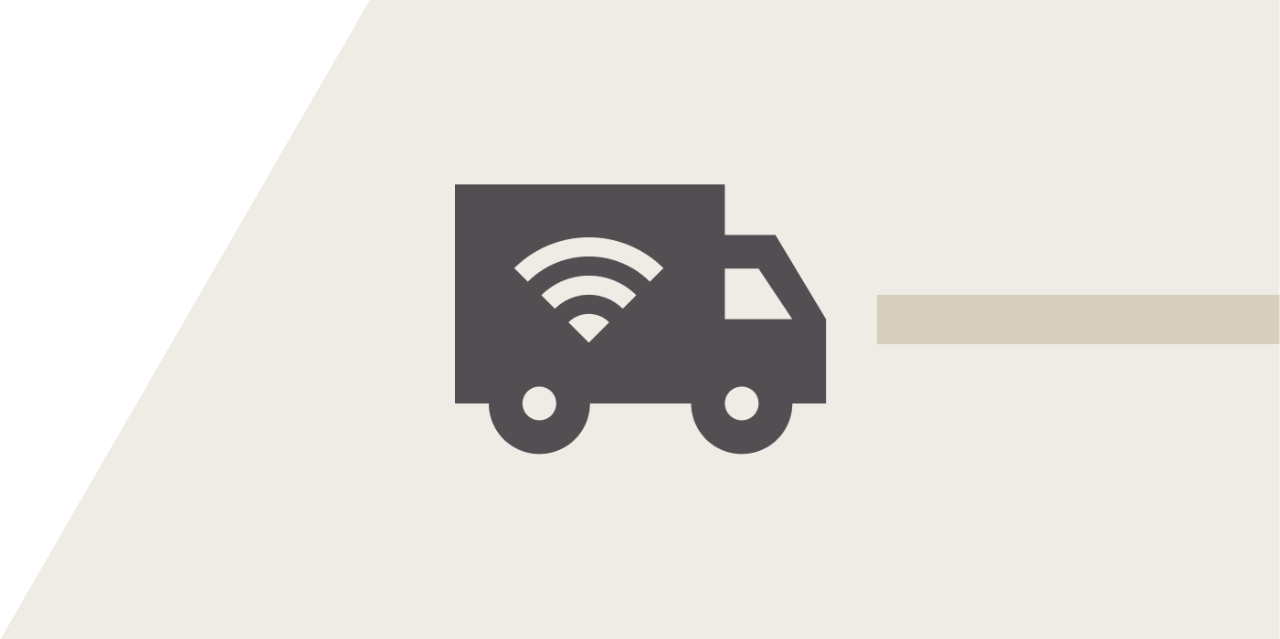 Illustration von grauem LKW mit W-Lan Zeichen auf dem Wagen.