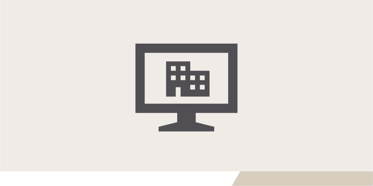 Illustratie van een computer waarvan het scherm twee gebouwen naast elkaar toont.