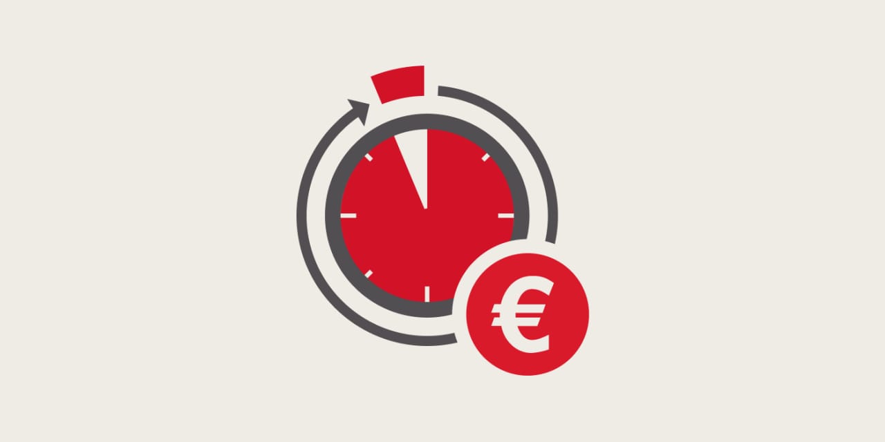 Een grafiek toont een stopwatch en een euroteken in rood