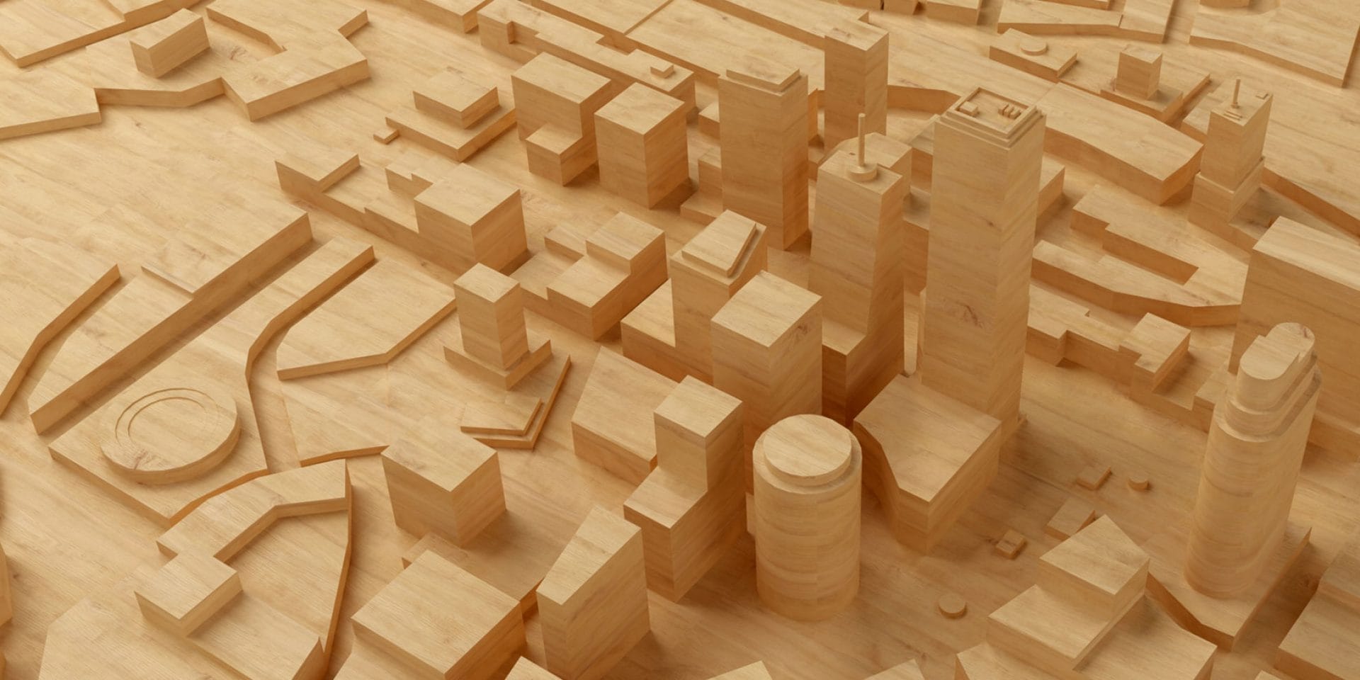 Houten model van een stad