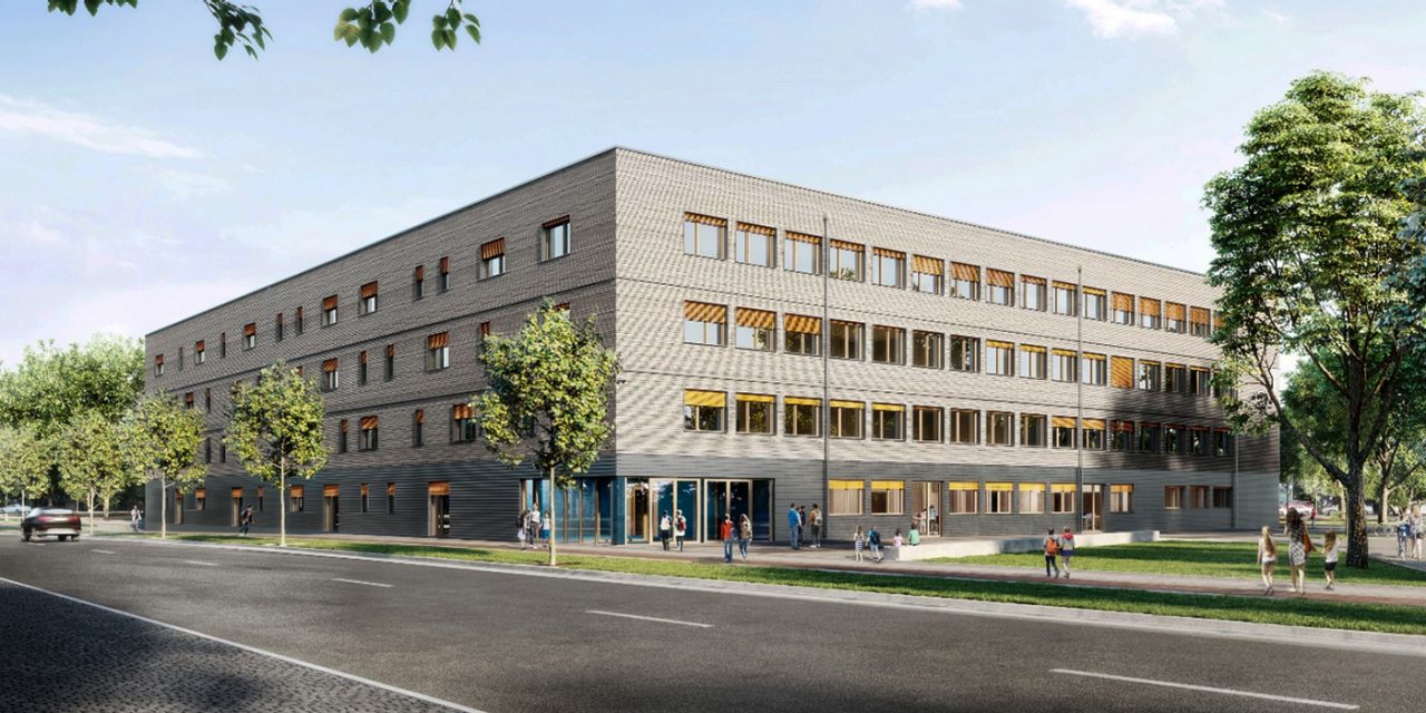 Foto van een modulair houten gebouw