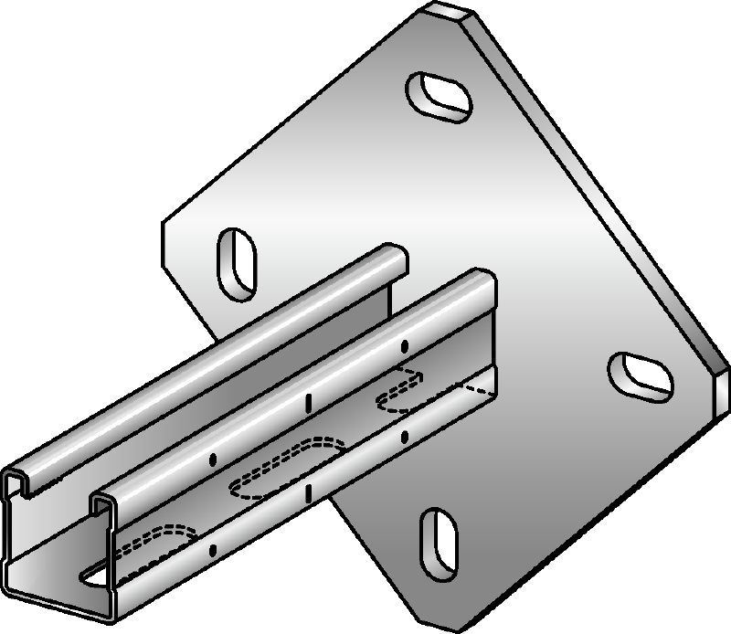 MQK-41/4 console Verzinkte console met 41 mm hoog enkel MQ-veerprofiel met een vierkante grondplaat voor een grotere stijfheid