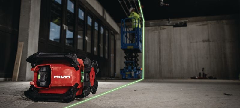 PR 40G-22 Groen roterend laser met enkele afschotmodus Robuuste roterende laserwaterpas voor binnen met zeer goed zichtbare groene bundel en automatische functies voor nivelleren, uitlijnen, afschot en vierkant maken (Nuron-platform) Toepassingen 1