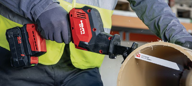 SR 4-22 reciprozaag voor gebruik met één hand Compacte en lichte accureciprozaag zonder koolborstels voor éénhandbediening voor alledaags sloopwerk en snel, precies zagen (Nuron accuplatform) Toepassingen 1