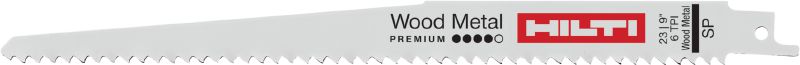 Premium zagen in hout dat metaal bevat Premium reciprozaagblad voor het slopen van hout dat metaal bevat. Sterk in metaal en snel in zagen van hout