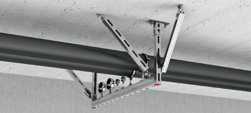 MQS-W seismische hoek Verzinkte steunrailverbinder voor gebruik in versterkte MQ-railstrapeziums voor seismische toepassingen Toepassingen 1
