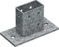 MT-B-O2B OC grondplaat voor 3D belasting Basisverbinder voor de verankering van rails onder 3D belasting op beton of staal, voor buitengebruik met lage corrosie-invloeden