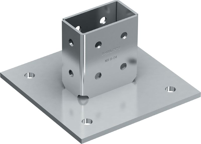 MT-B-O4 grondplaat voor 3D belasting Basisverbinder voor de verankering van schoorkanalen onder 3D belasting op beton of staal
