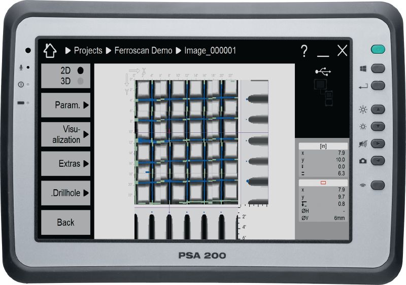 PSA 200-toepassingssoftware App voor visualisatie en analyse van scangegevens van Ferroscan en X-Scan detectiesystemen op de PSA 200 tablet