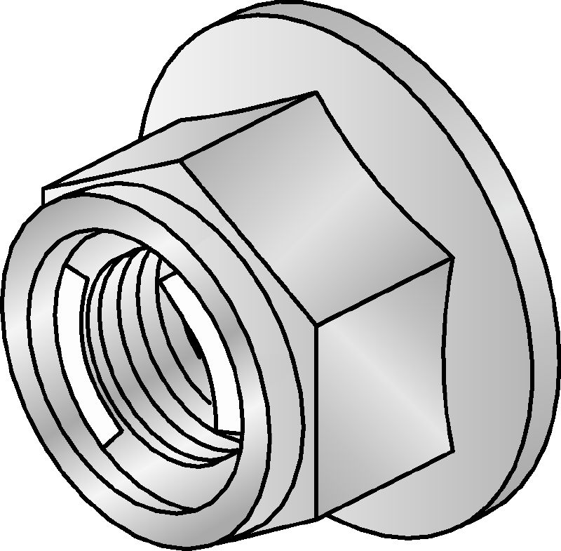 M12-F-SL-WS 3/4-zeskantmoer Thermisch verzinkte zeskantmoer met zelfvergrendelend mechanisme gebruikt met alle MI-verbinders