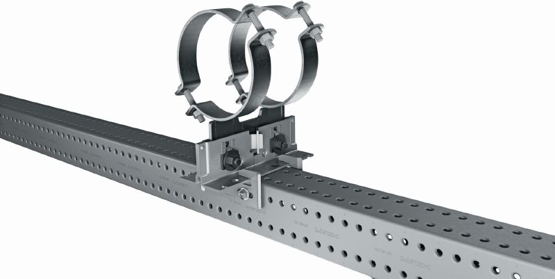 MP-PS 2-2 buisschoen Verstelbare dubbele buisschoenen met coating voor buitengebruik voor het bevestigen van buizen met een diameter van 21-328 mm op diverse basismaterialen in matig corrosieve omgevingen