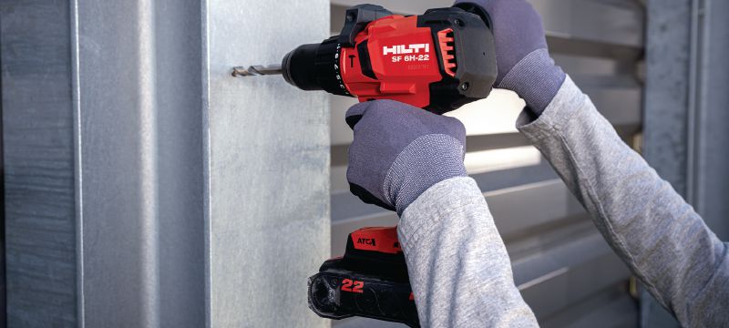 SF 6H-22 klopboormachine op accu Krachtige schroefboormachine op accu met klopfunctie en Active Torque Control en geavanceerde ergonomie voor universeel gebruik in hout, metaal en metselwerk (Nuron accuplatform) Toepassingen 1