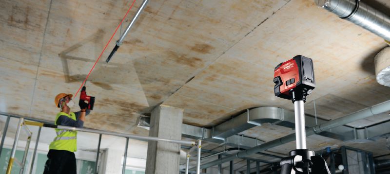 PM 2-L lijnlaser voor nivelleren Lijnlaser met 2 lijnen voor nivelleren, uitlijnen en haaks uitzetten met rode straal Toepassingen 1