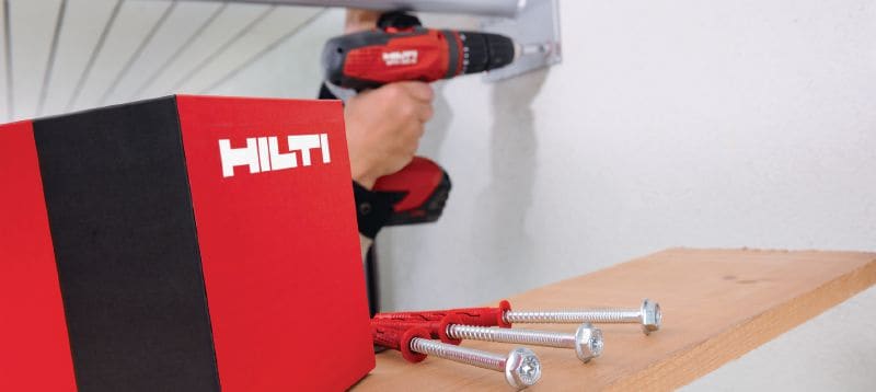 HRD-UGS kunststof schroefanker Kunststof schroefanker met hoge prestaties voor beton en metselwerk met schroef (koolstofstaal, zeskantkop) Toepassingen 1