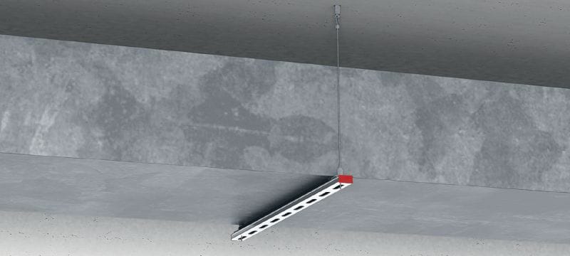 Kit: MW-EB CL kanaalvergrendeling met kabel, oogbout aan uiteinde Kabel met voorgemonteerde oogbout en verstelbare kanaalvergrendeling voor het ophangen van trapezes met schoren aan beton en staal Toepassingen 1