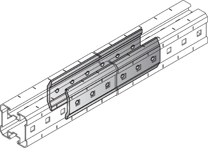 MIQC-E verbinder Thermisch verzinkte verbinder om MIQ balken in de lengte te bevestigen voor grote overspanningen in zware toepassingen