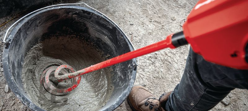NMX 6-22 accu-mixer Accu-mixer met krachtige borstelloze motor voor het mengen van beton, mortel en vele andere bouwmaterialen (Nuron-accuplatform) Toepassingen 1
