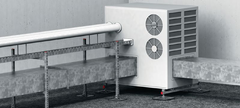 MV-LDP-L lastverdeelplaat Robuuste lastverdeelplaat met verstelbare hoek voor het installeren van airconditioning units, loopbruggen, ventilatiekanalen, leidingen of kabelgoten op platte daken Toepassingen 1