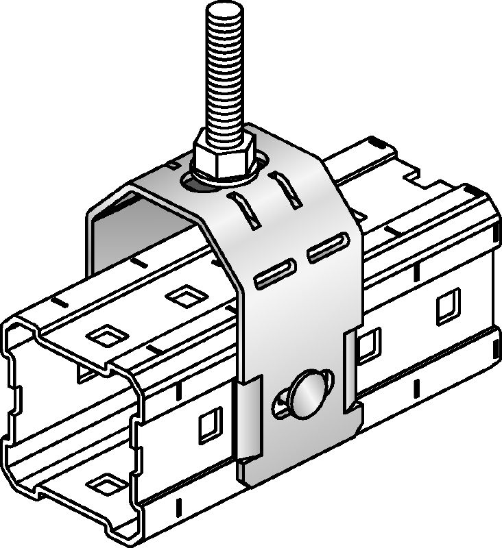 MIC-TRC verbinder Thermisch verzinkte (HDG) verbinder voor de bevestiging van M16-draadstangen aan MI-draagbalken Toepassingen 1