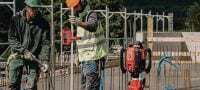 PR 40-22 Rode roterende laser, met enkele afschotmodus Robuuste roterende buitenlaser met automatische functies voor lange afstanden nivelleren, uitlijnen, op afschot en vierkant maken (Nuron-accuplatform) Toepassingen 1