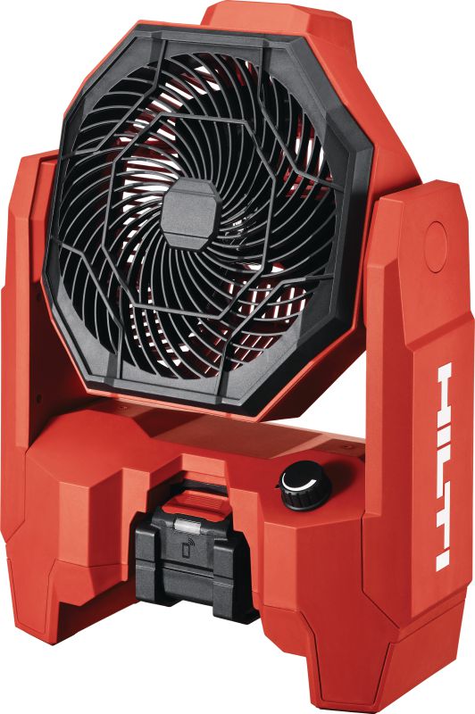 KCF 4-22 accuventilator voor de bouwplaats Krachtige ventilator voor de bouwplaats met een accu die de hele dag meegaat, roterende kop en ophanghaken voor het koelen en ventileren van werkplekken (Nuron accuplatform)