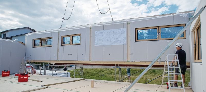 HCW-L-houtverbinder HCW-L-houtverbinder voor trekbelasting voor het monteren van geprefabriceerde houten constructies - onderdeel van ons sneller en efficiënter houtverbindingssysteem Toepassingen 1