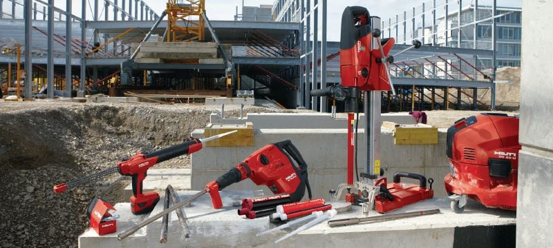 HIT-RE 500 V4 epoxy-anker Ultieme injecteerbare epoxymortel met goedkeuringen voor wapeningverbindingen en ankers voor zware toepassingen. De 1400 ml alleen te gebruiken bij de P8000D – niet geschikt voor HDE/HDM. Toepassingen 1