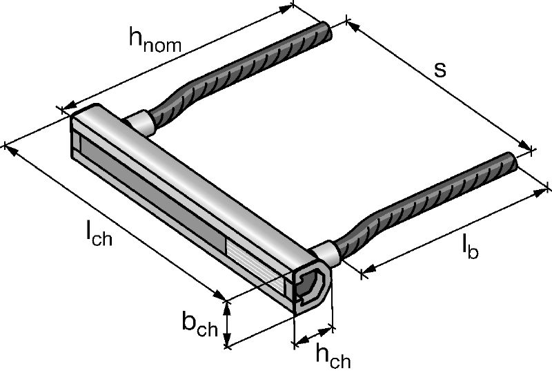 HAC wapeningsrails voor voorkant van platen Instortankerrails in aangepaste maten en lengtes, voor installaties op voorkant van platen