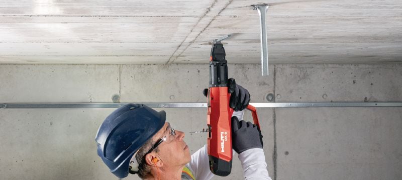 X-SCO/N clip voor verlaagde plafonds Clip voor verlaagd plafond om plafondhanger snel, gemakkelijk en zonder boren te verankeren in beton Toepassingen 1