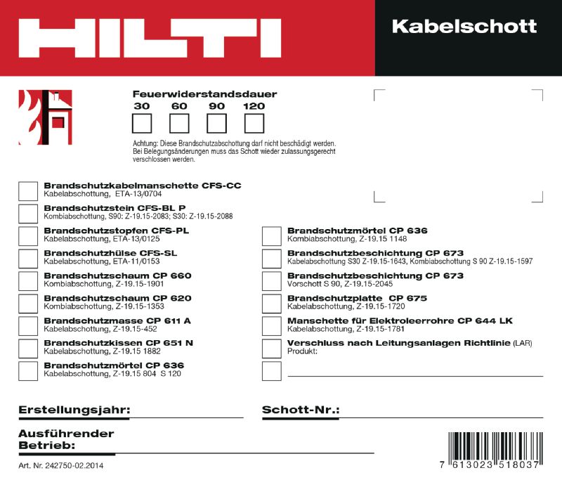 Identification plate pipe penetration QR 