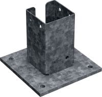 MT-B-GL O4C OC zware grondplaat Basisverbinder voor het verankeren van 3D, zware MT-90 balkconstructies aan beton in buitenomgevingen met lage tot matige corrosie (C3)
