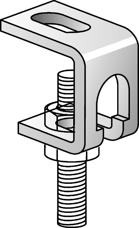 Ophangclip Verzinkte ophangclip voor ophanging aan een enkelvoudig punt van buizen aan draadstangen