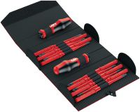 S-SD-S geïsoleerde VDE schroevendraaierset (Slank) Slanke VDE-goedgekeurde geïsoleerde handschroevendraaierset met 11 verwisselbare, extra slanke bits, twee handgrepen en duurzame etui