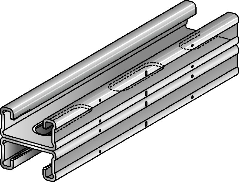 MQ-21 D-R rail Roestvast stalen (A4) dubbele MQ-installatierails voor middelzware toepassingen